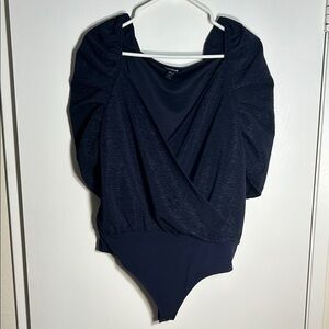 Express Navy Blue Puffy Sleeve Bodysuit